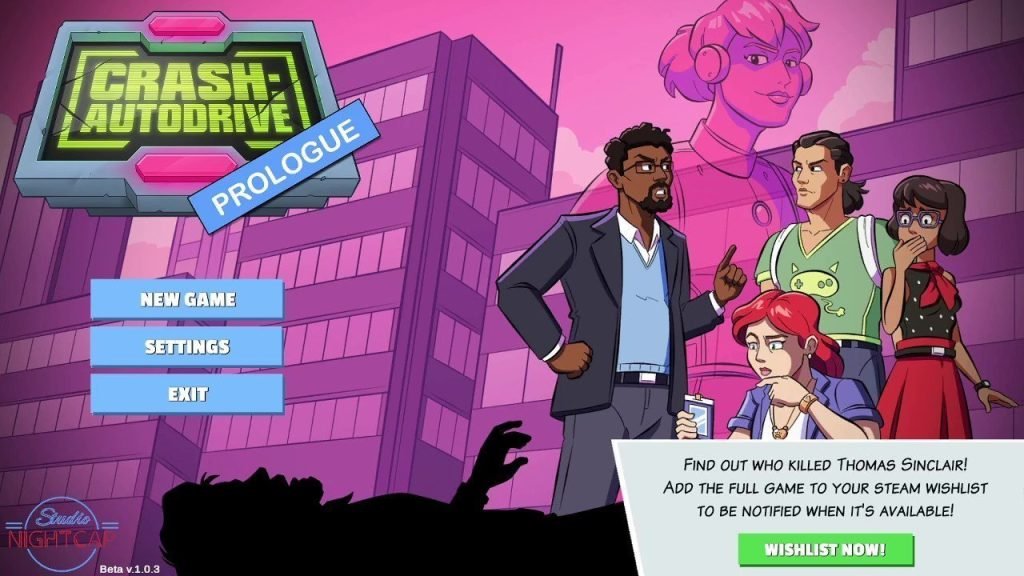 crash autodrive visual novel title screen
