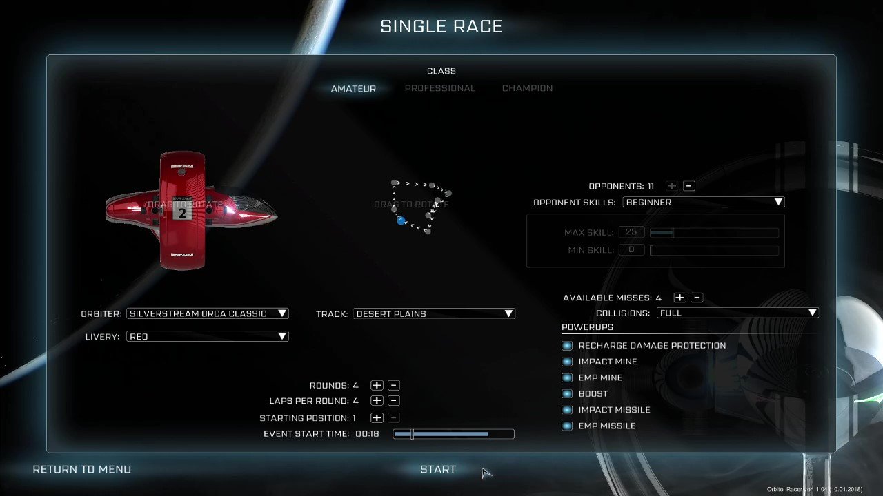 orbital racer menu